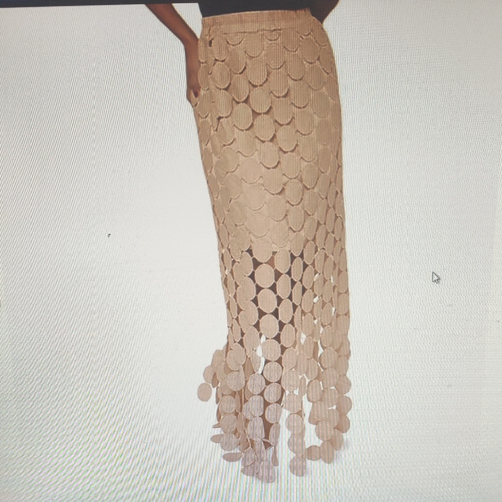 Chic Beige Circle Pattern Maxi Skirt